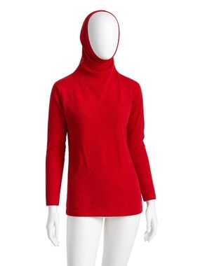 Bonnie Cashin Sweater  Cashmere Cowl Funnel Neck Red Knit Vintage 1970s HTF
